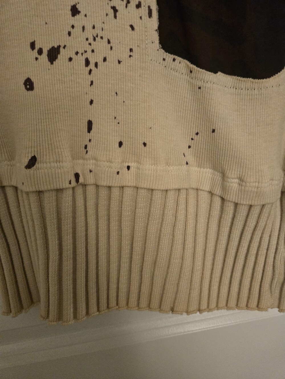 Salvage Beige Long-Sleeve V-Neck Graphic Knit Dress with Lace-Up Shoulders - Picture 2 of 6